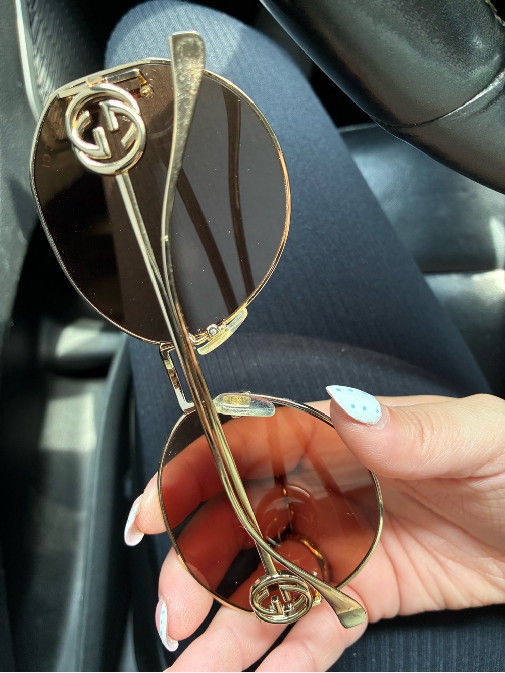 Gucci Gold Frame Sunglasses with Amber Lenses - Picture 2 of 2